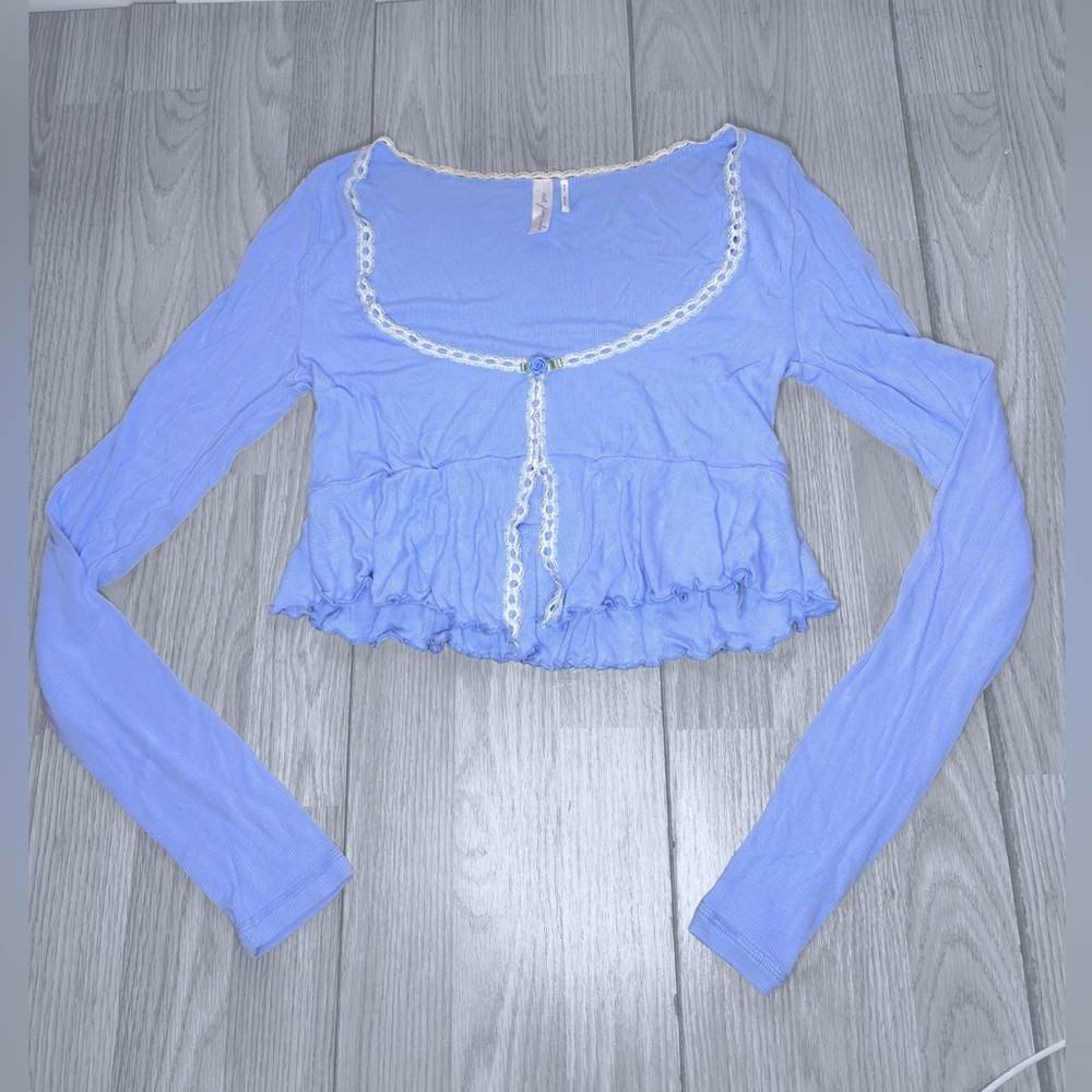 URBAN OUTFITTERS Women’s Long Sleeve Lace Trim Babydoll Top - Picture 2 of 8
